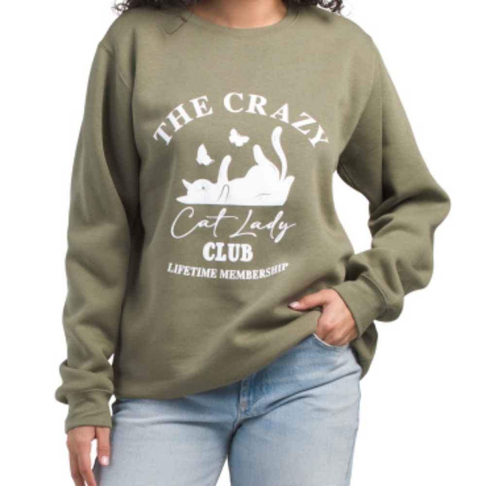 Pacific & Co | Crazy Cat Lady Club Sweatshirt in Willow Green - Picture 6 of 6